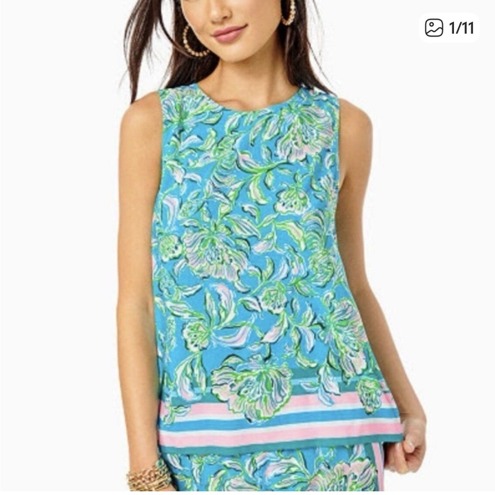 Lilly Pulitzer Blue and Green Floral Blouse